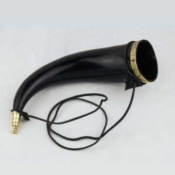Drinking Horn with Metal Fittings with Leather Shoulder Strap